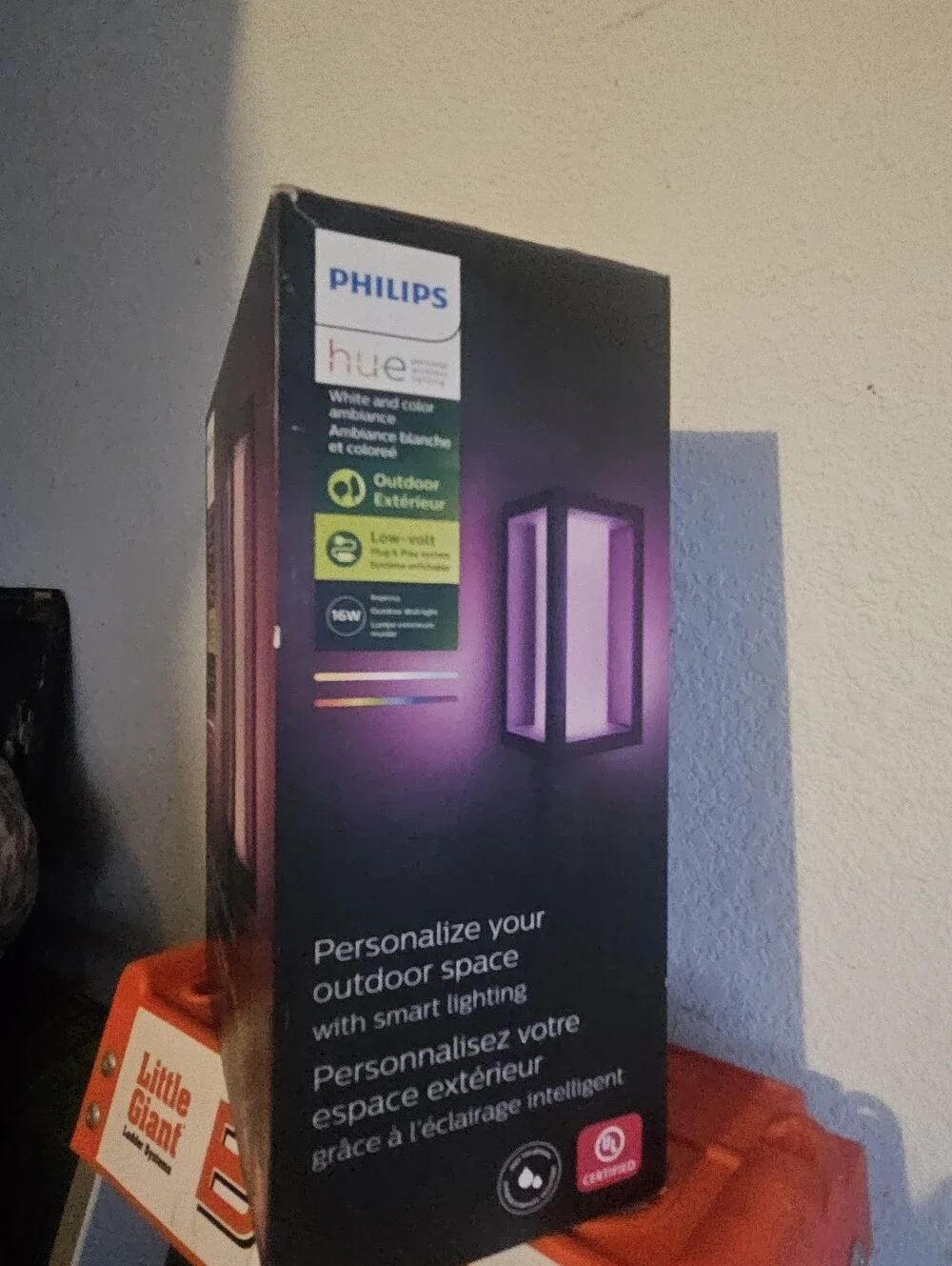Philips Black Outdoor Hue Wall Lantern with Purple Lighting